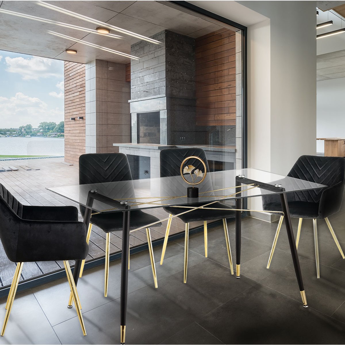 Silla Ocasional Nápoles Velvet Negro - Gold Piccola