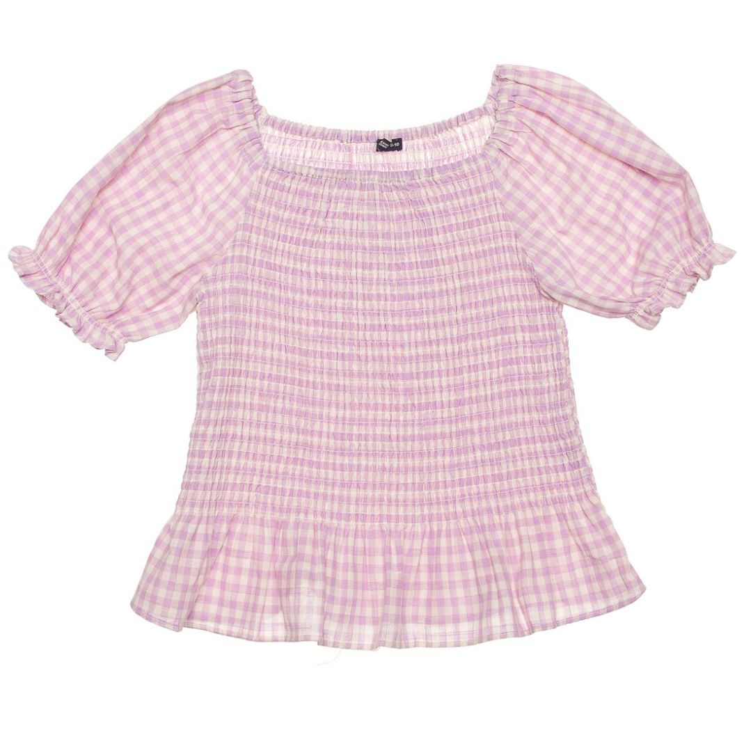 Blusa Manga Corta Smock Cuadros para Niña Jeanious