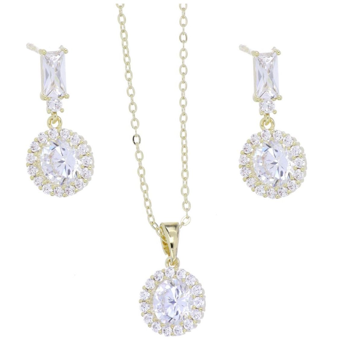 Set Aretes+Dije con Cadena Circonita Blanca Chapado Oro Farfalla Bonetti