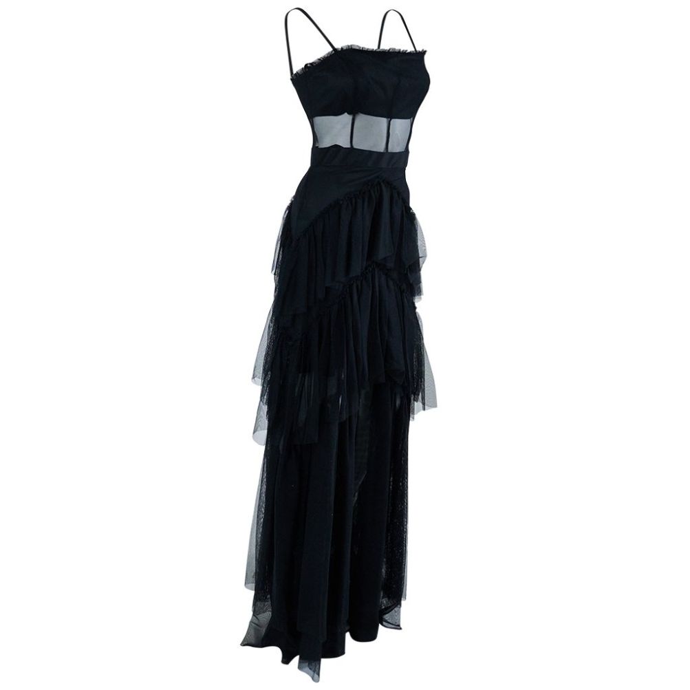 Vestido Largo de Fiesta con Escarolas para Mujer Noshe