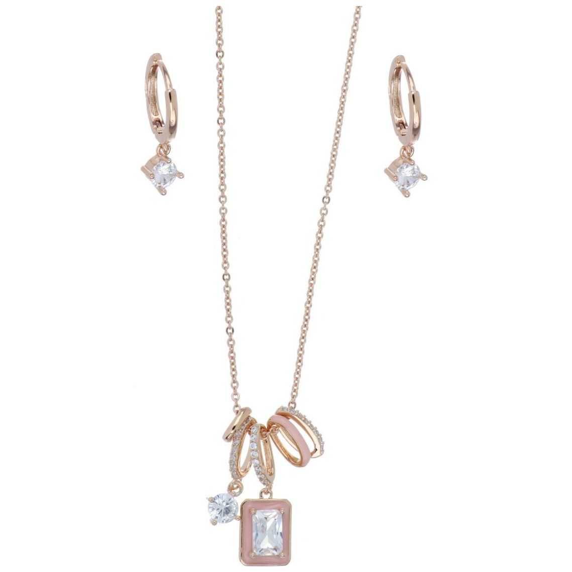 Juego Aretes+Gargantilla Aros Acabado Chapado Oro Rosa Korei