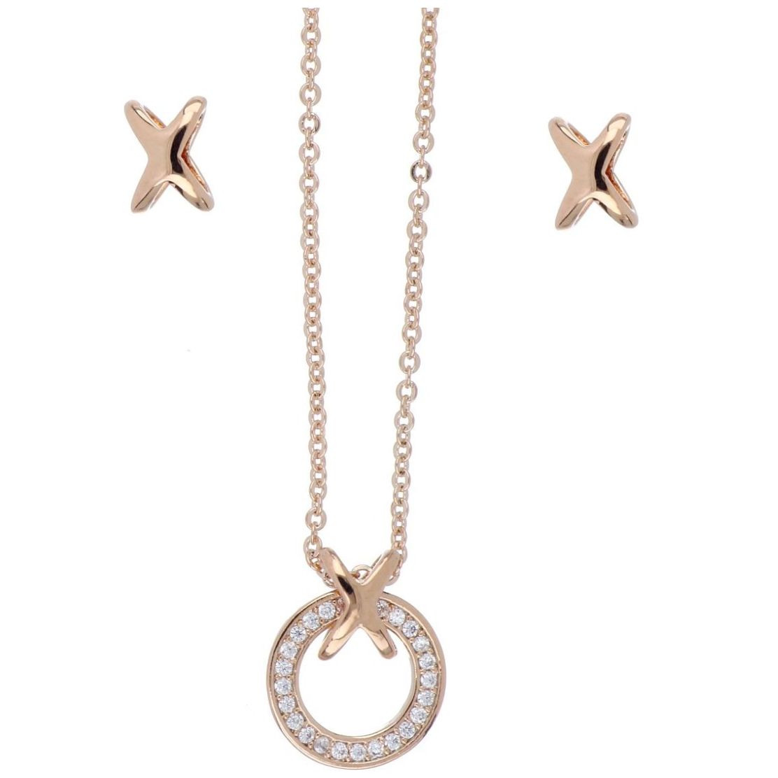 Juego Aretes+Dije Cadena Equis Chapado Oro Rosa Korei