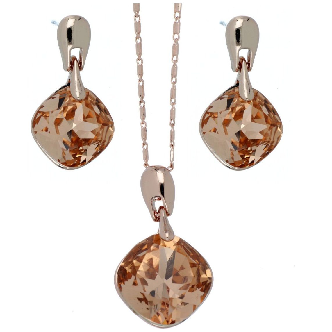 Juego Aretes+Dije+Cadena Piedra Lt.peach Camilla