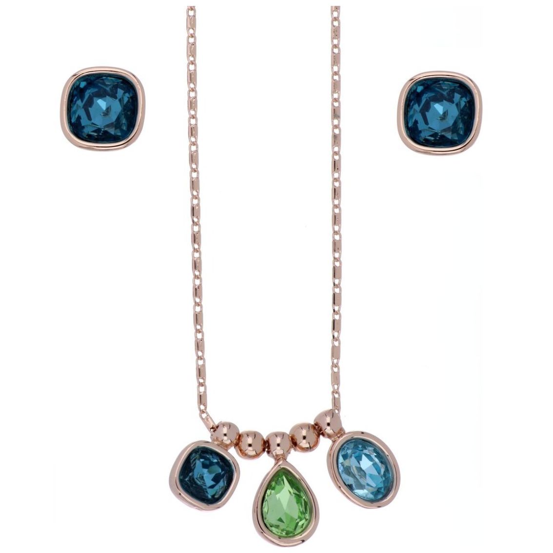 Juego Aretes+Dije+Cadena Piedra Indicolite, Peridot y Aquamarina Camilla