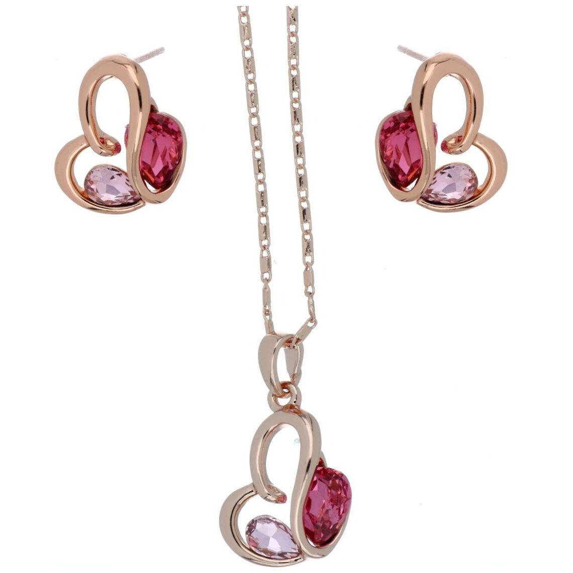 Juego Aretes+Dije+Cadena Corazón Rosa Camilla