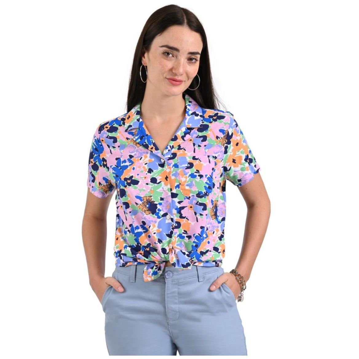 Blusa de Manga Corta con Flores de Colores Supply para Mujer
