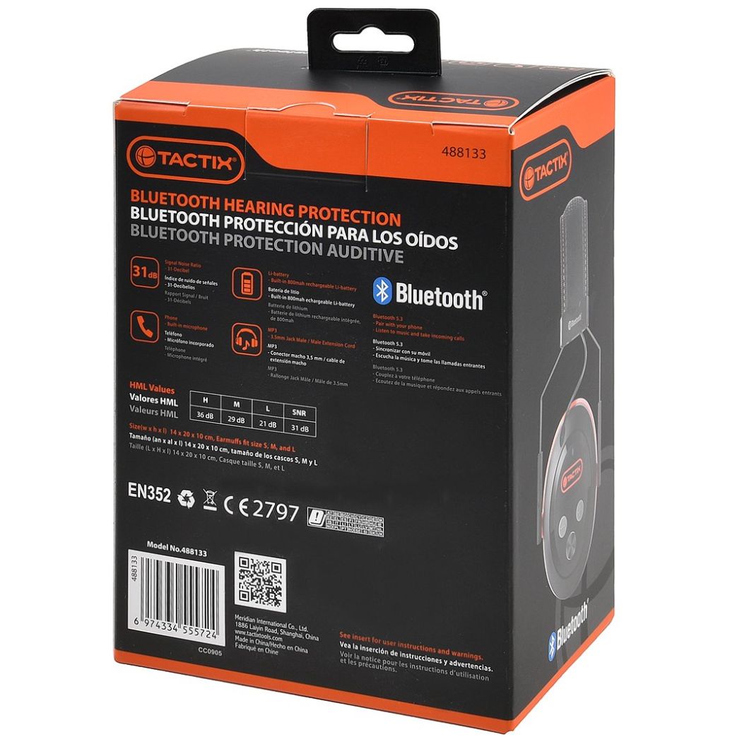 Auriculares Orejeras Anti-Ruido Bluetooth Tactix