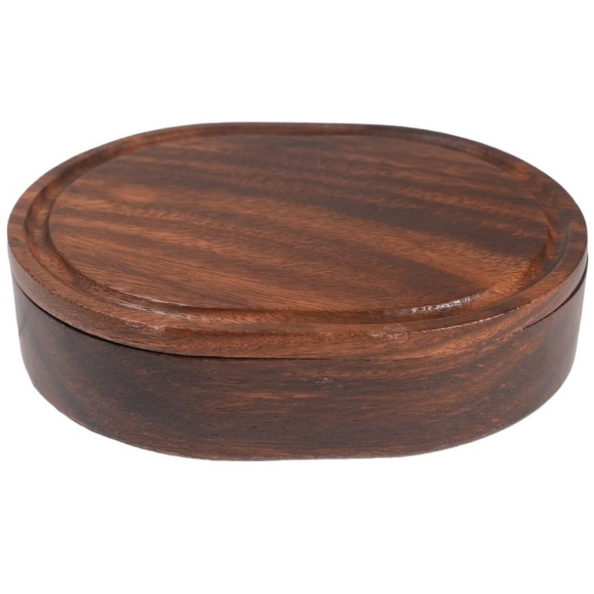 Home Nature Recipiente Ovalado de Madera con Tapa Natura 20*16*5 Cm