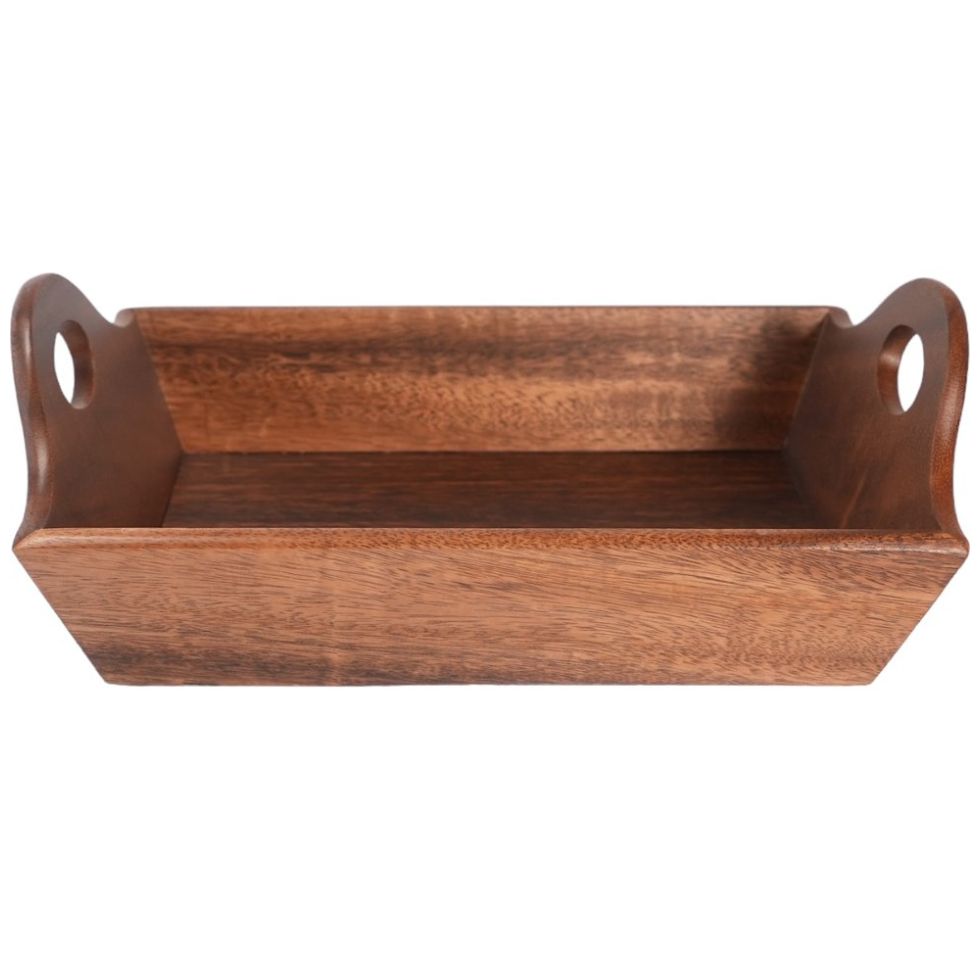 Home Nature Charola Profunda de Madera con Asas 33.2*21*11.5 Cm