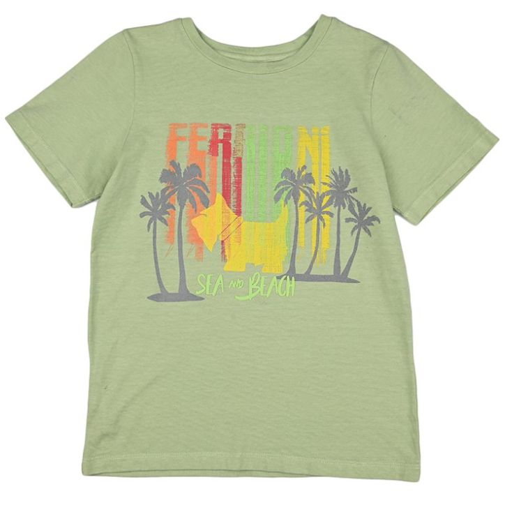 Playera Manga Corta Ficus Estampado de Perrito en Playa para Niño Ferrioni