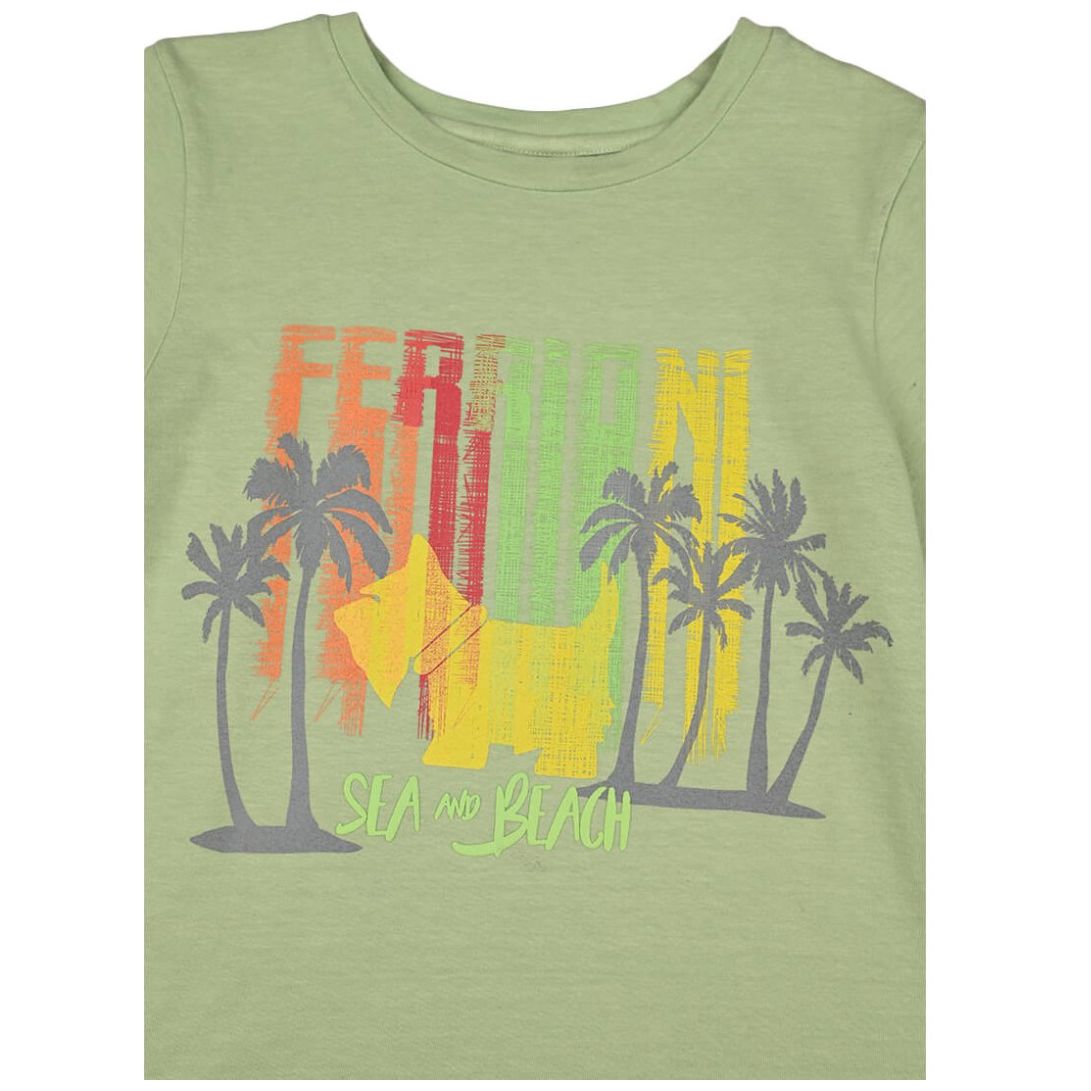 Playera Manga Corta Ficus Estampado de Perrito en Playa para Niño Ferrioni