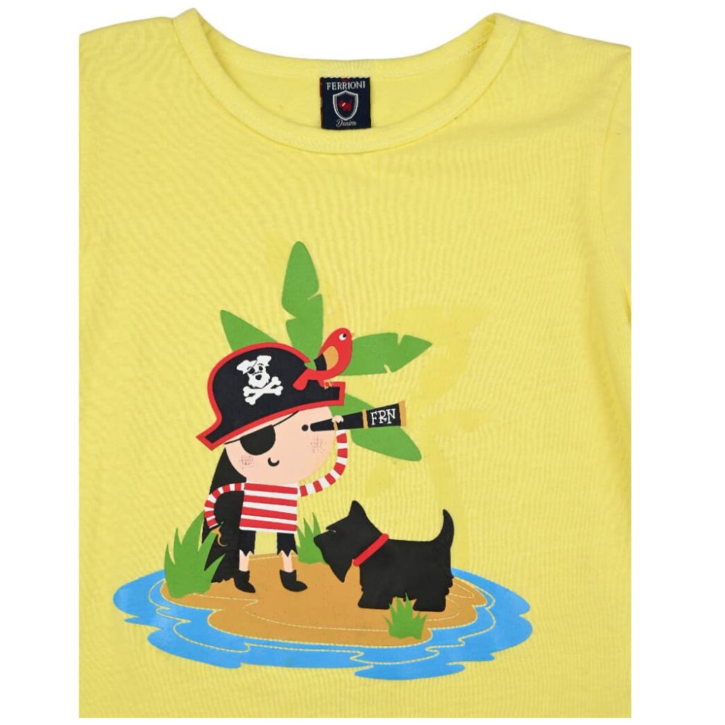 Playera Manga Corta Guppy con Estampado de Perrito con Pirata para Bebé Ferrioni