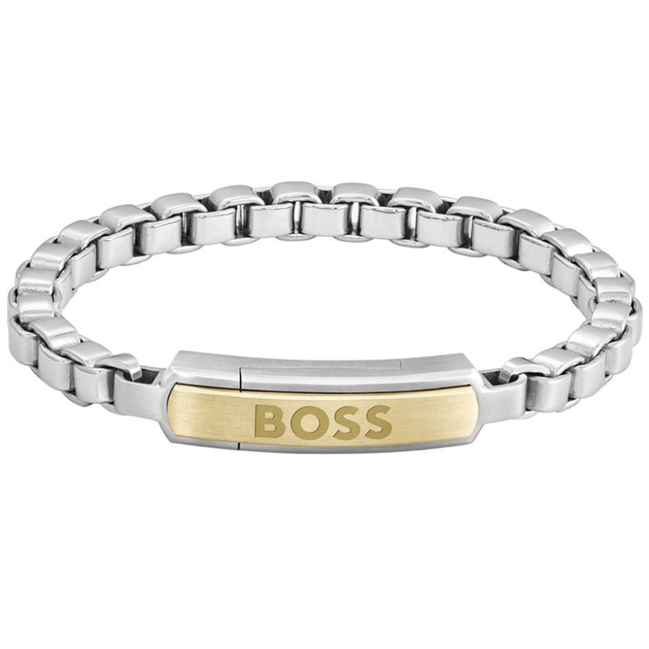 Pulsera Acero Inoxidable Plateado y Oro Rosado Boss para Hombre