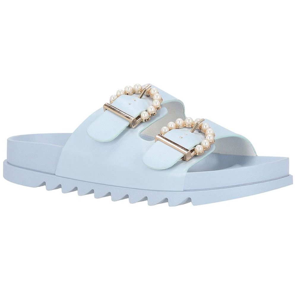Sandalia Westies con Aplicación de Perla Azul Claro para Mujer