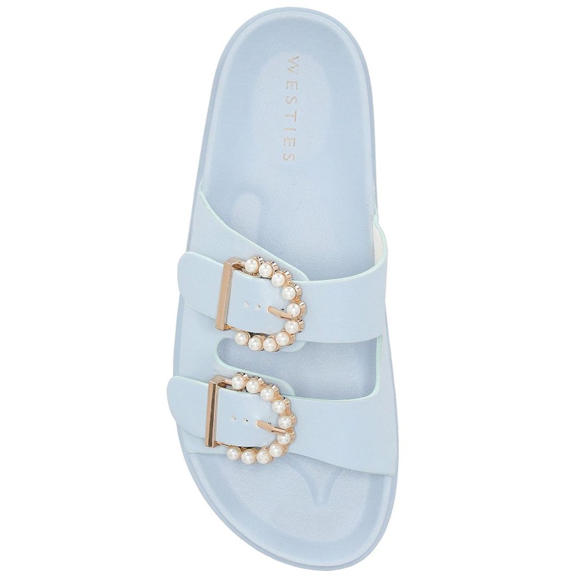Sandalia Westies con Aplicación de Perla Azul Claro para Mujer