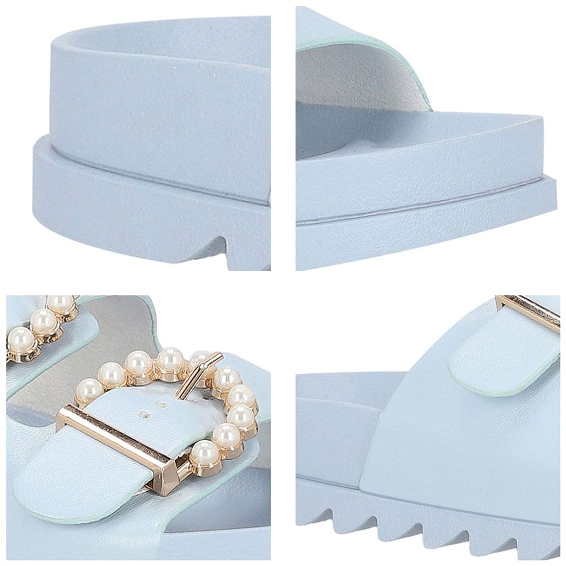 Sandalia Westies con Aplicación de Perla Azul Claro para Mujer