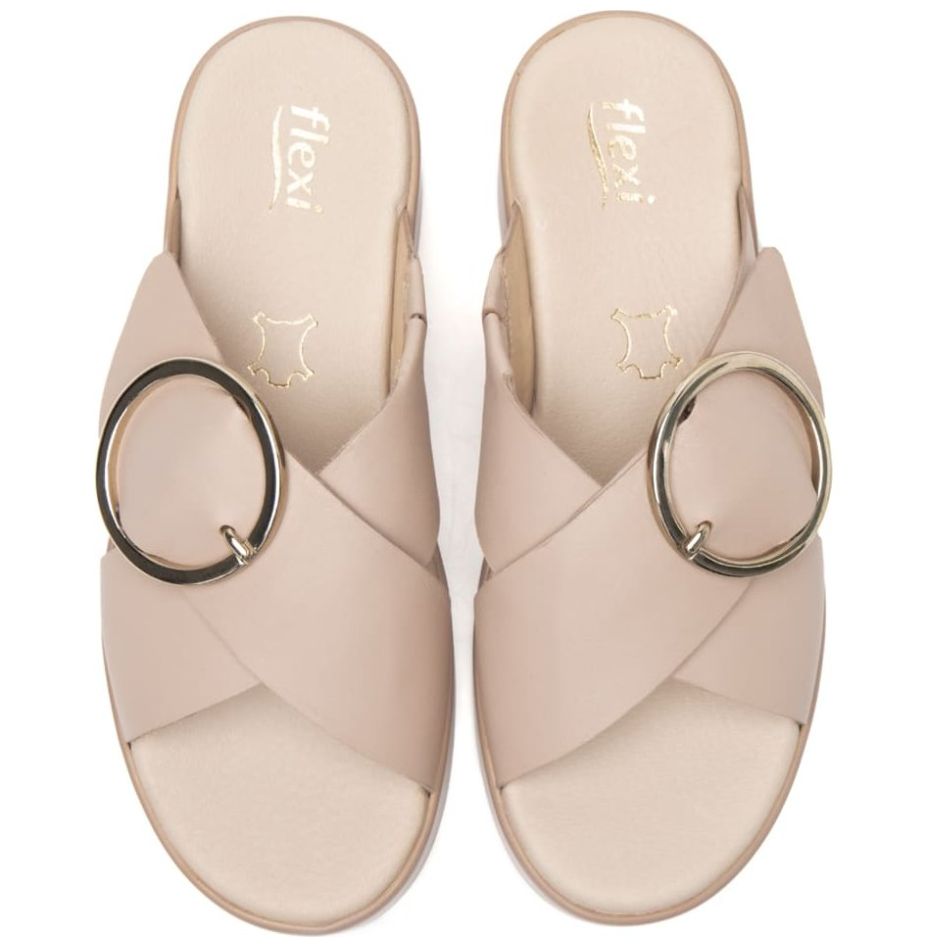 Sandalia de Plataforma Tira Cruzada con Hebilla Nude para Mujer Flexi