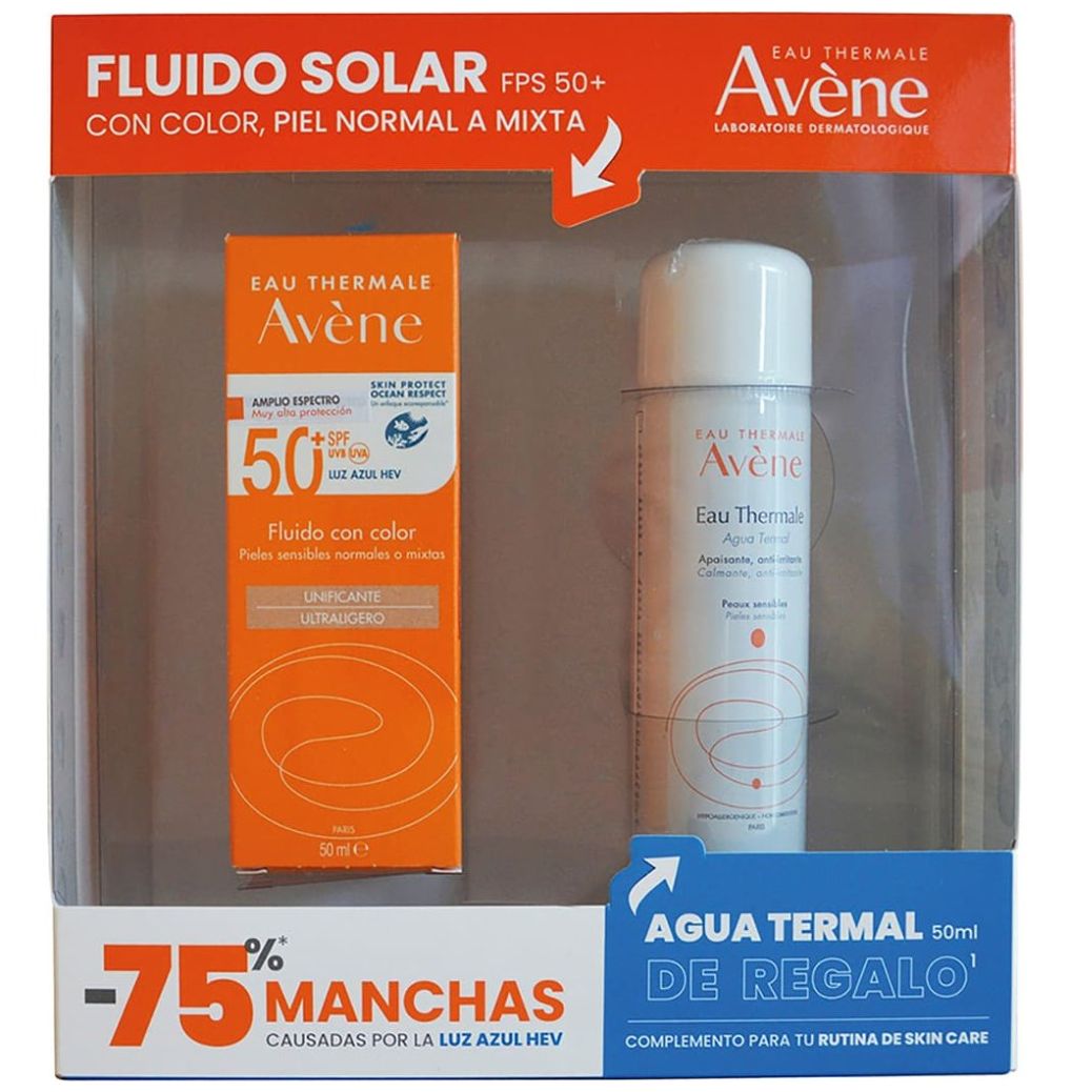 Kit Avène Fluido Solar con Color + Agua Termal 50Ml