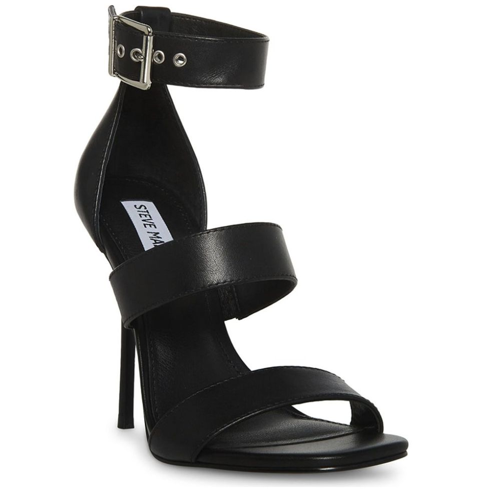 Sandalia con Tacón y Doble Tira Ajustable Negra Steve Madden