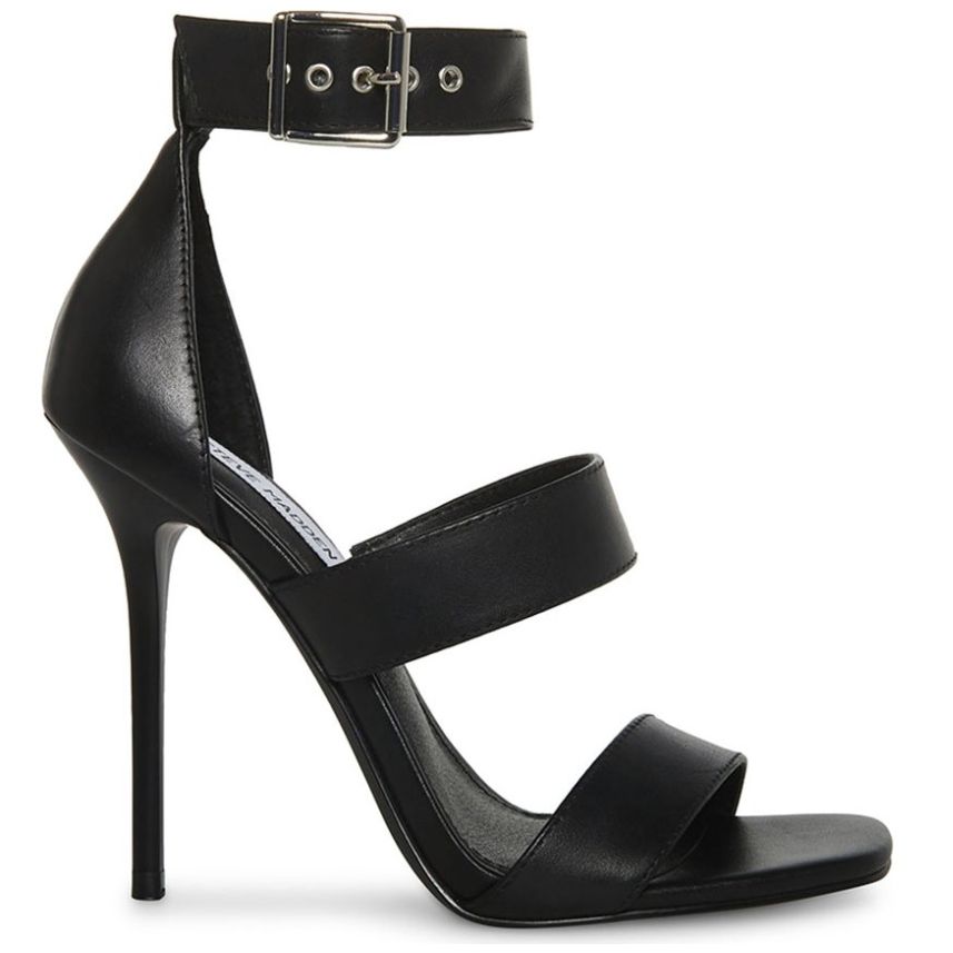 Sandalia con Tacón y Doble Tira Ajustable Negra Steve Madden