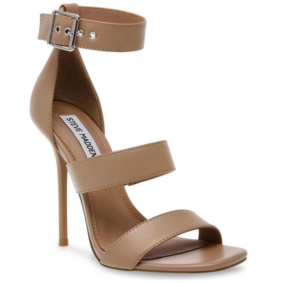 Sandalia con Tacón y Doble Tira Ajustable Café Steve Madden