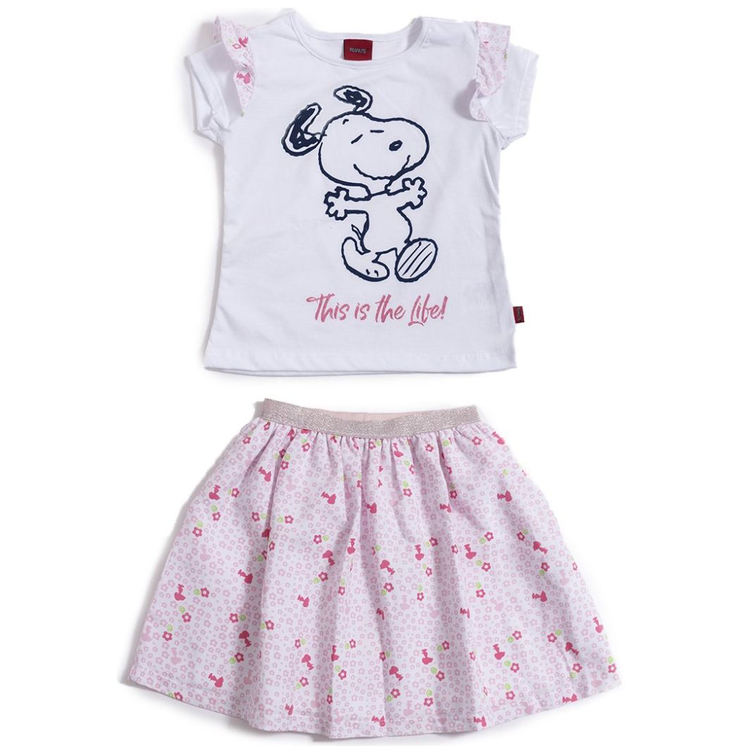 Conjunto para Niña Playera Manga Corta Combinada con Falda Snoopy