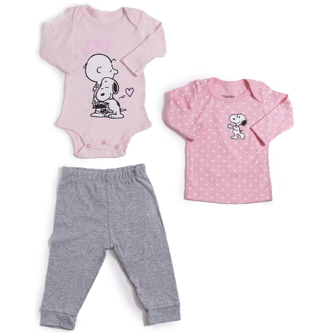Set para Bebé 3 Piezas Pañalero Manga Larga con Playera Manga Larga y Pantalón Snoopy