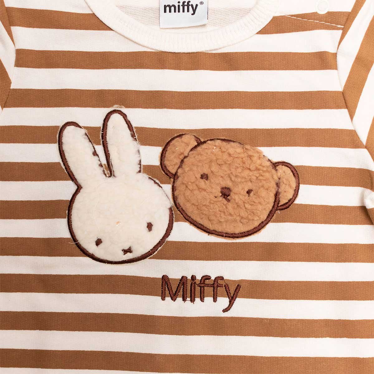 Mameluco Ara Bebé Manga Larga Estampado de Rayas Bordado de Conejo y Oso Miffy
