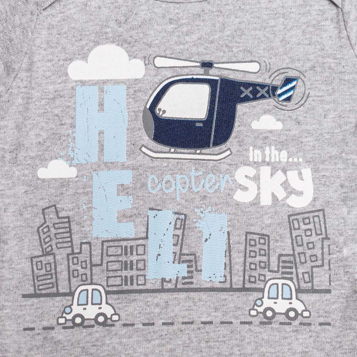 Set para Bebé 3 Piezas Pañalero Manga Larga Estampado Helicópteros Mon Coeur