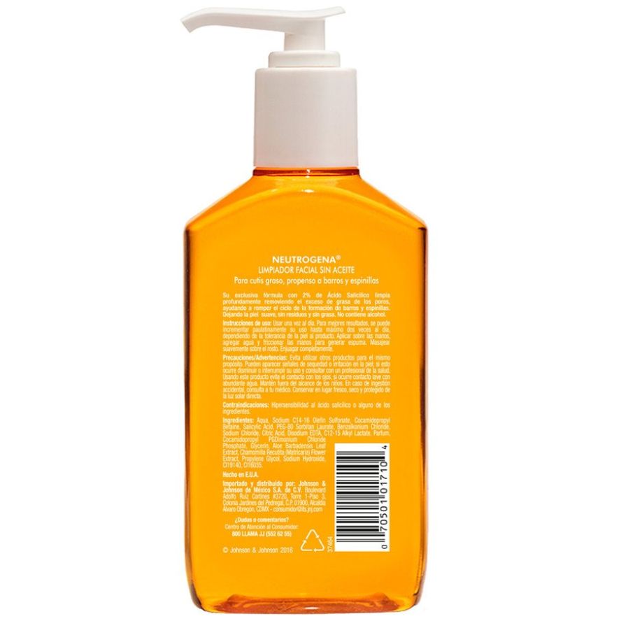 Neutrogena Gel Limpiador Facial Oil Free Ácido Salicílico 177Ml