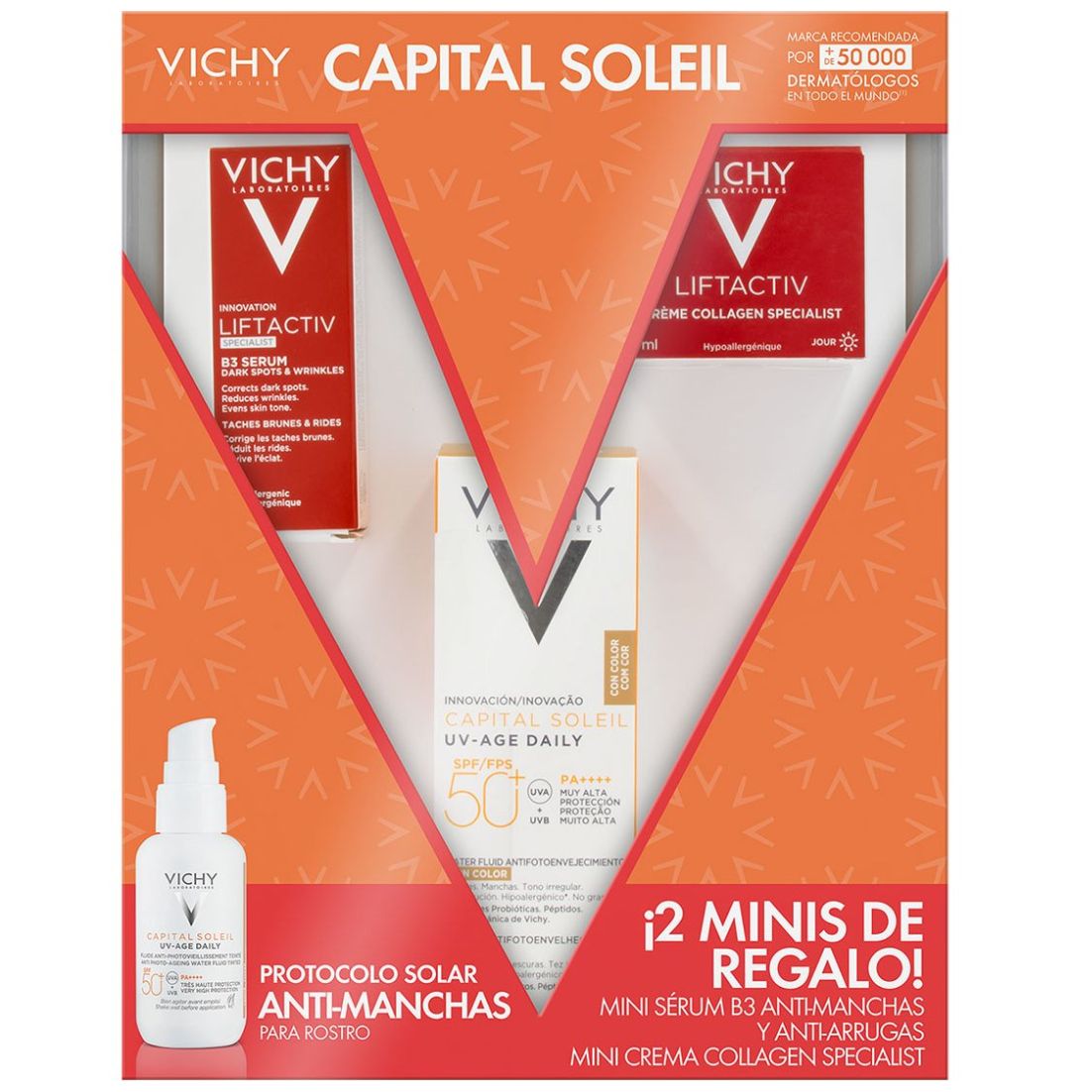 Kit Anti-Manchas: Capital Soleil  Uv Age Tt + Ech Liftactiv B3 5Ml + Mini Crema Collagen 15Ml