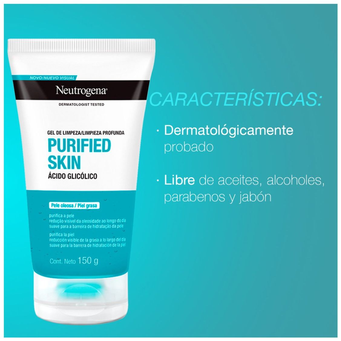 Neutrogena Gel Limpiador Facial Purified Skin Ácido Glicólico 150G