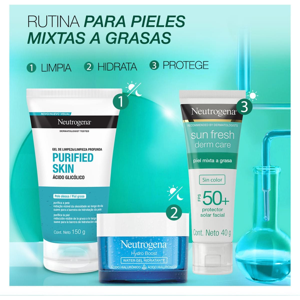 Neutrogena Protector Solar Facial Sin Color Sun Fresh Derm Care Niacinamida Fps50+ 40G