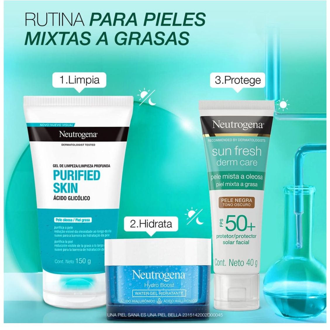 Neutrogena Protector Solar Facial Tono Oscuro Sun Fresh Derm Care Niacinamida Fps50+ 40G