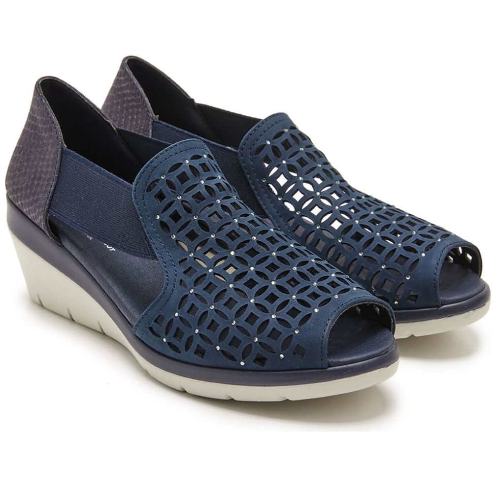 Sandalia para Mujer con Tacón Cuña y Elásticos Laterales Color Azul Marino 24Hrs.