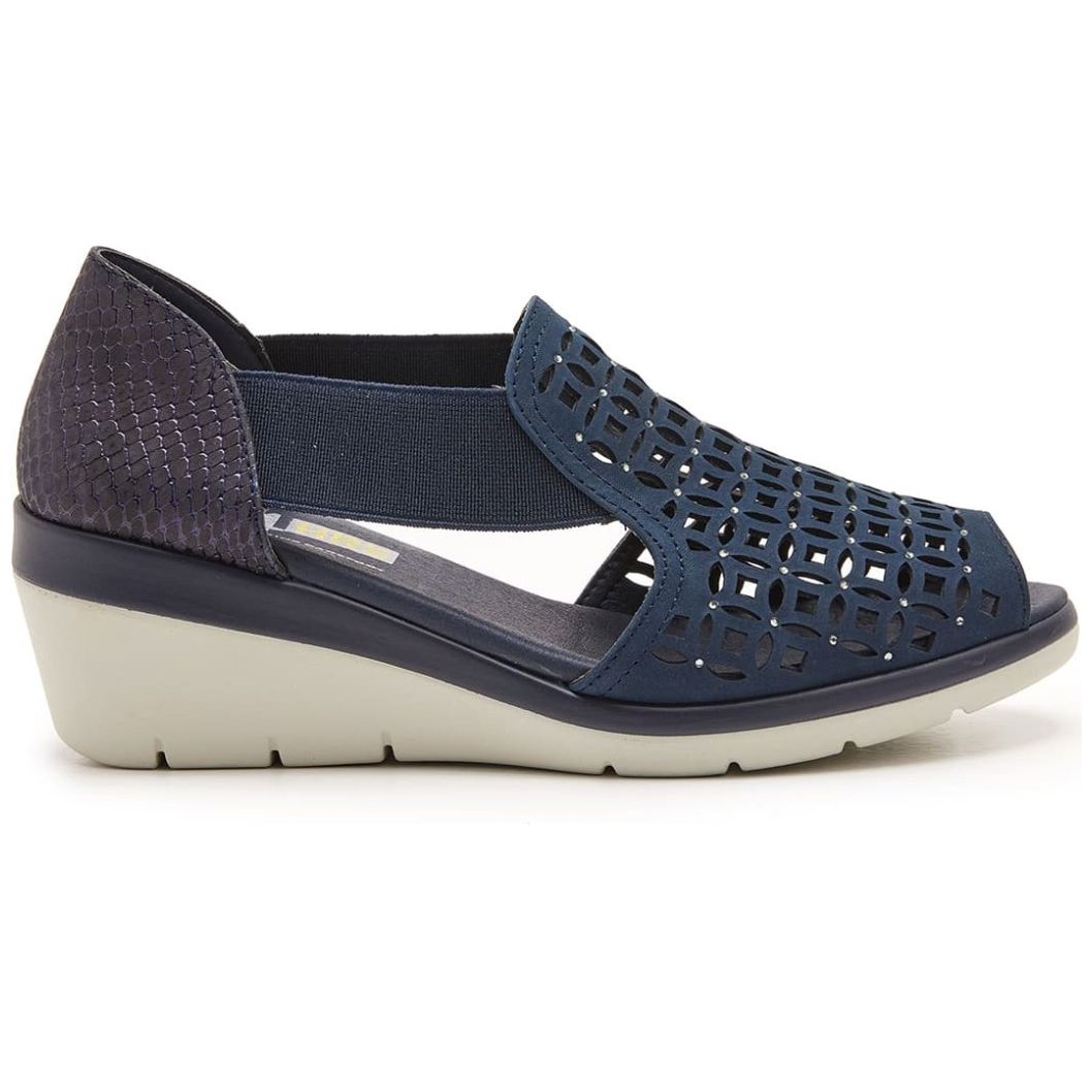 Sandalia para Mujer con Tacón Cuña y Elásticos Laterales Color Azul Marino 24Hrs.