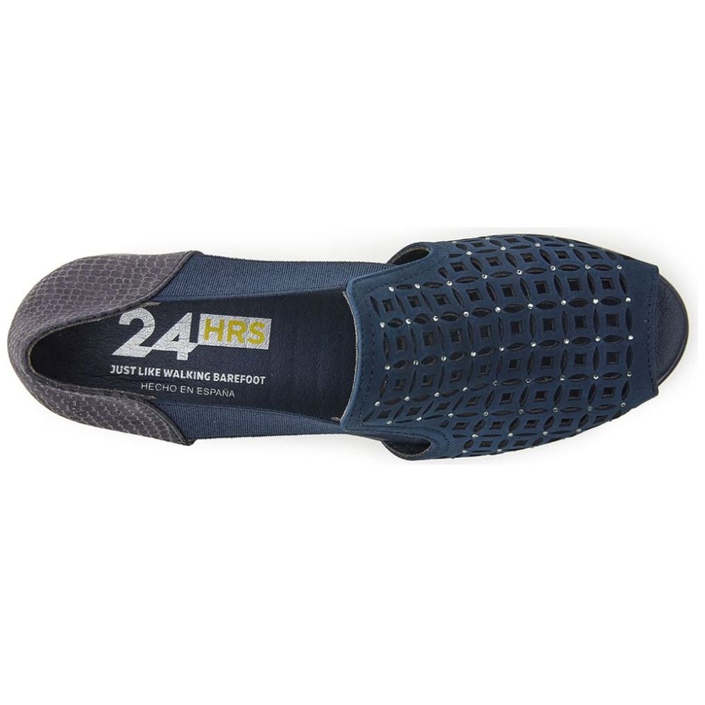 Sandalia para Mujer con Tacón Cuña y Elásticos Laterales Color Azul Marino 24Hrs.