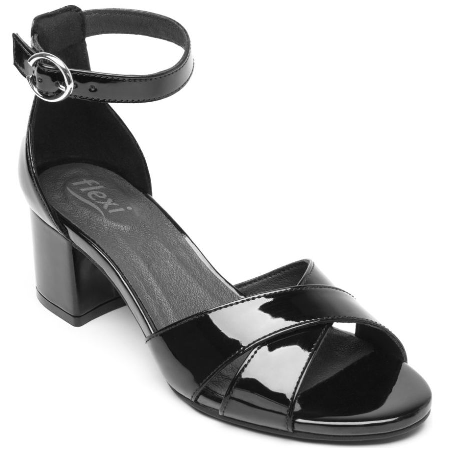 Sandalia con Tacón y Ajuste Pulsera en Color Negro para Mujer Flexi