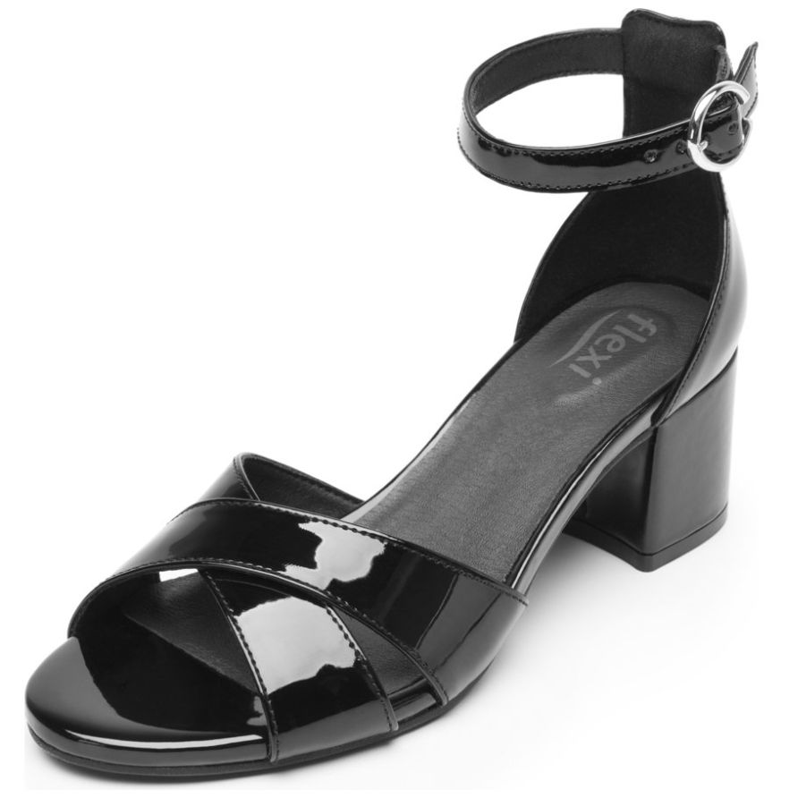 Sandalia con Tacón y Ajuste Pulsera en Color Negro para Mujer Flexi