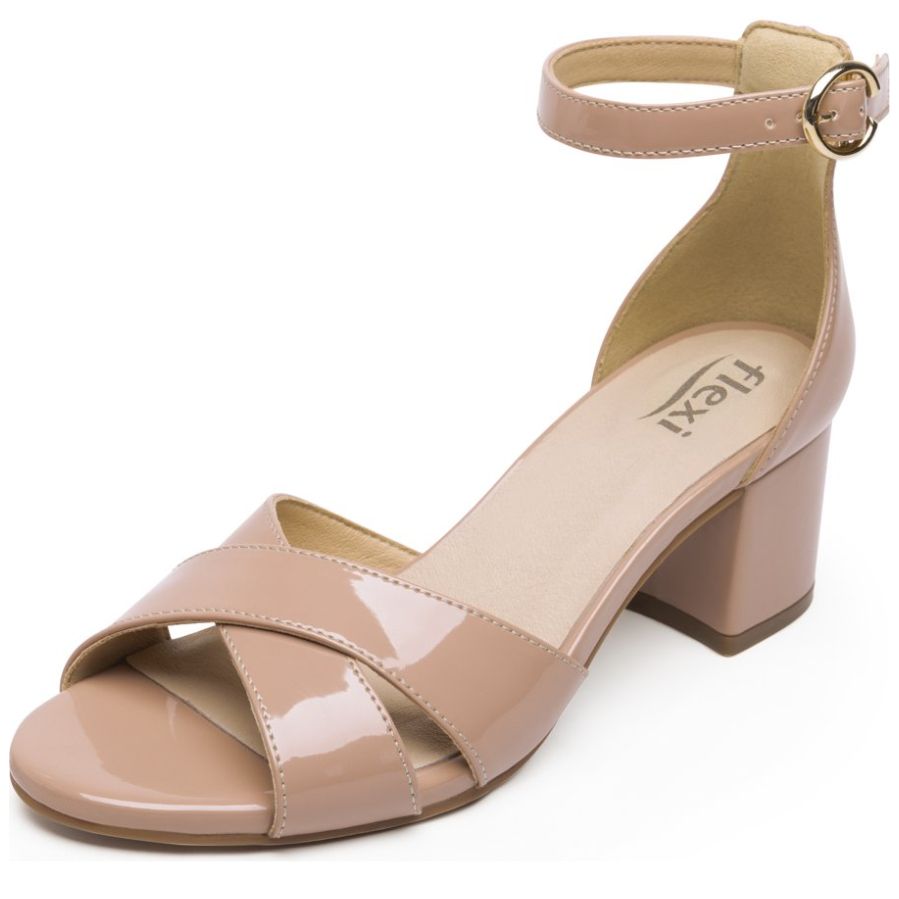 Sandalia con Tacón y Ajuste Pulsera en Color Beige para Mujer Flexi