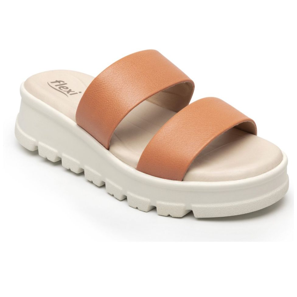 Sandalia con Doble Plataforma y Tiras Color Naranja para Mujer Flexi