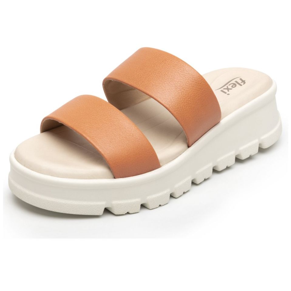 Sandalia con Doble Plataforma y Tiras Color Naranja para Mujer Flexi