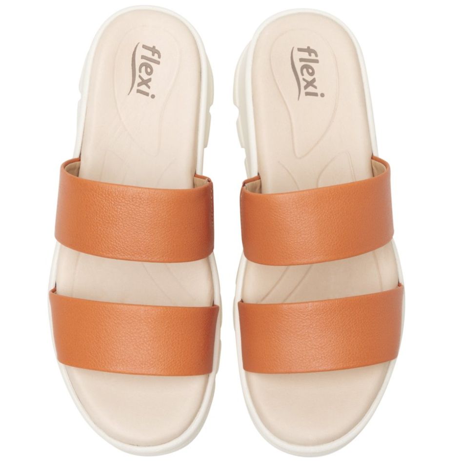 Sandalia con Doble Plataforma y Tiras Color Naranja para Mujer Flexi