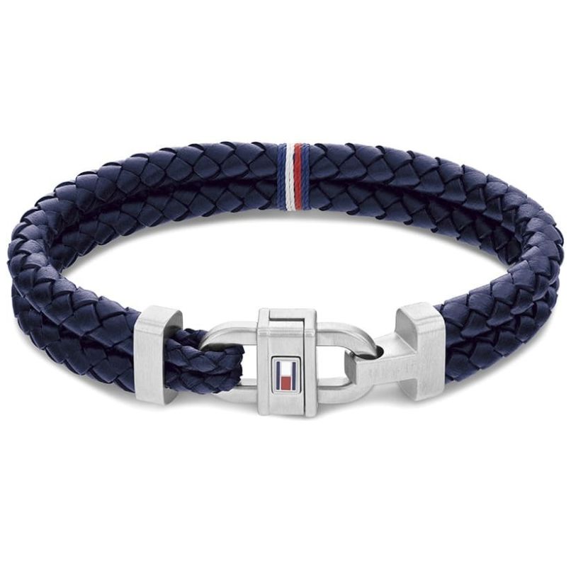 Brazalete Tommy Hilfiger de Acero Inoxidable, Cuero y Cordón Plateado/azul para Hombre