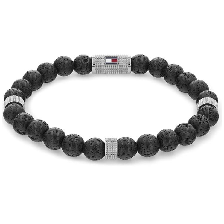 Brazalete Tommy Hilfiger de Acero Inoxidable y Cuerda Elástica Negro/plateado para Hombre