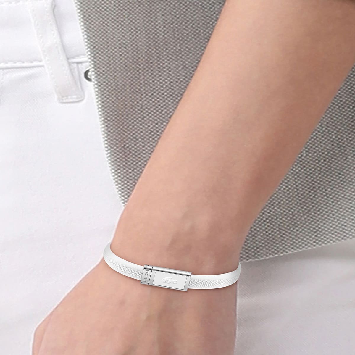 Brazalete Lacoste de Acero Inoxidable y Silicona Plateado/blanco para Mujer