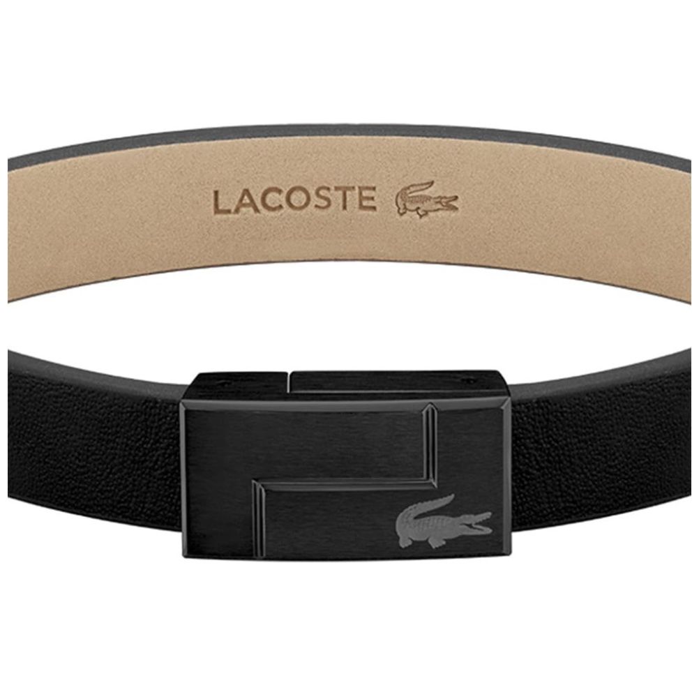 Brazalete Lacoste de Acero Inoxidable y Cuero Negro para Hombre