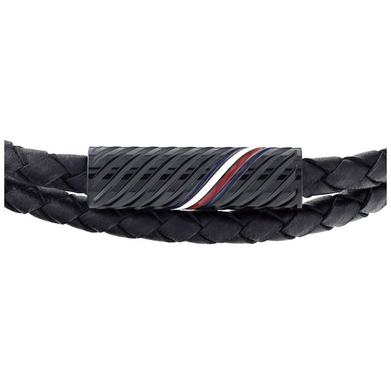 Brazalete Tommy Hilfiger de Acero Inoxidable y Cuero  Negro para Hombre