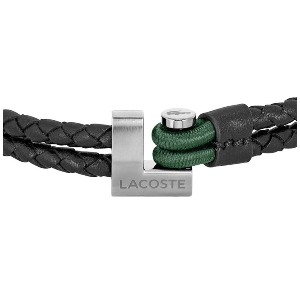 Brazalete Lacoste de Acero Inoxidable, Cuero y Elástico Plateado/negro/verde para Hombre