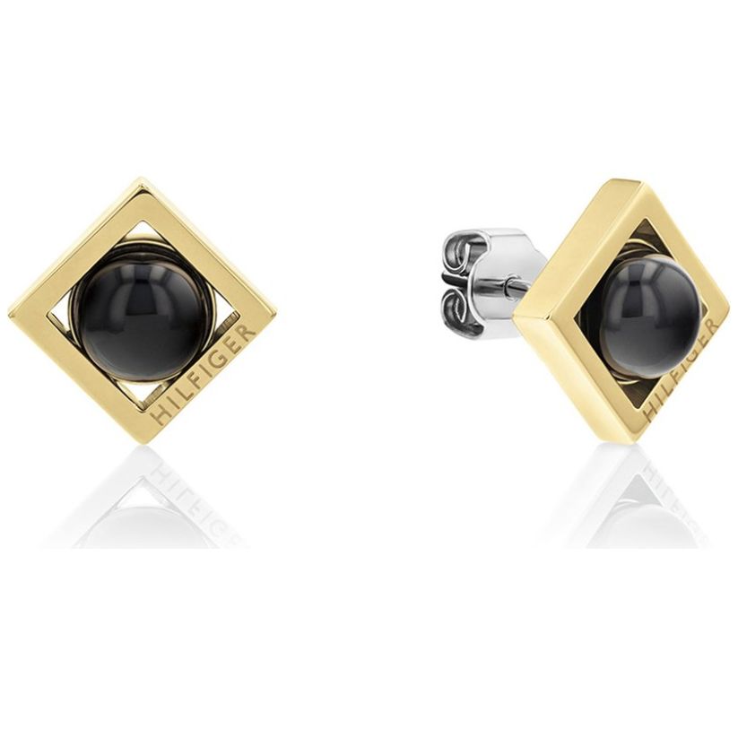 Aretes Tommy Hilfiger de Acero Inoxidable y Piedra de Ónix  Dorado/negro  para Mujer